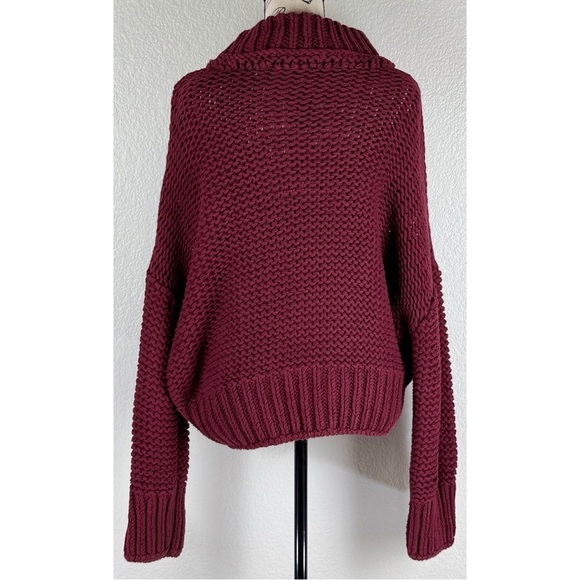 Free People My Only Sunshine Chunky Knit Turtleneck Maroon Sweater Large - Picture 8 of 15